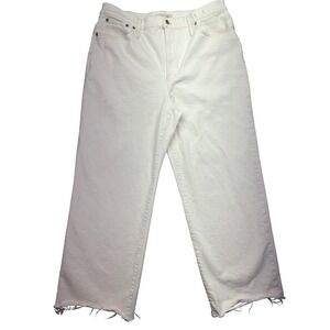Madewell The Perfect Vintage Wide Leg Jeans Frayed Hem White Denim Sz 33 Fit 36"
